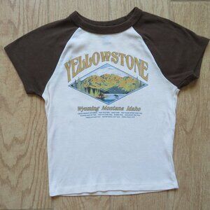 Forever 21 Yellowstone Raglan Short Sleeve Brown Crop Top Baby Tee Shirt Size S